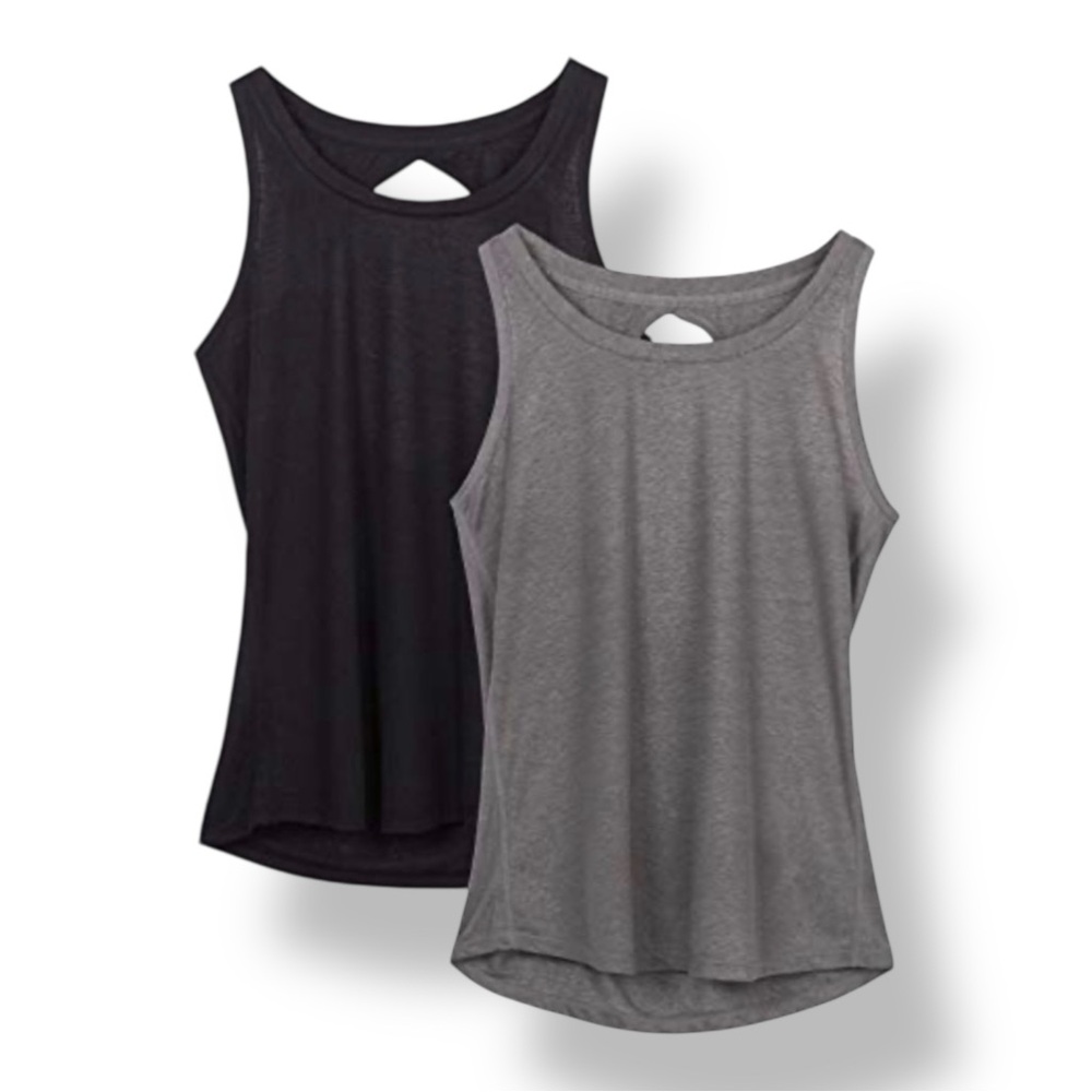 Icyzone Women’s Racerback Open Back Tank Top Athleisure Black Gray 2-Pack XL
